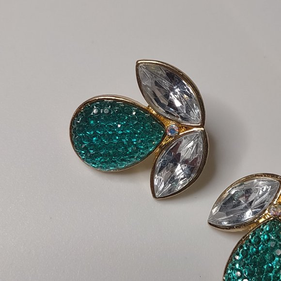 Cute Green And Gold Tone Metal And Plastic Earrings - Picture 6 of 11